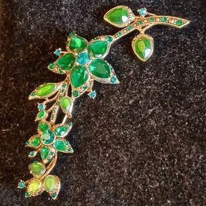 Monet Goldtone Flower And Vine Green Gemstone Brooch